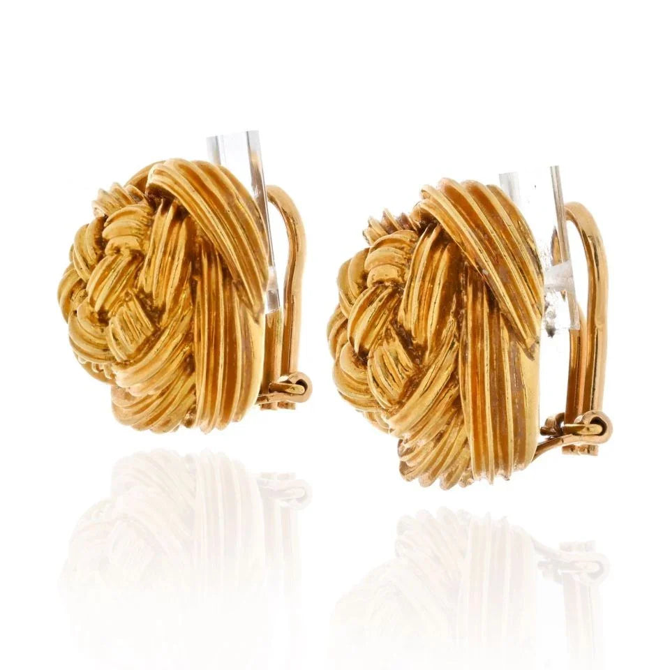 Tiffany & Co. 18K Yellow Gold Basket Weave Vintage Clip Earrings - The Back Vault
