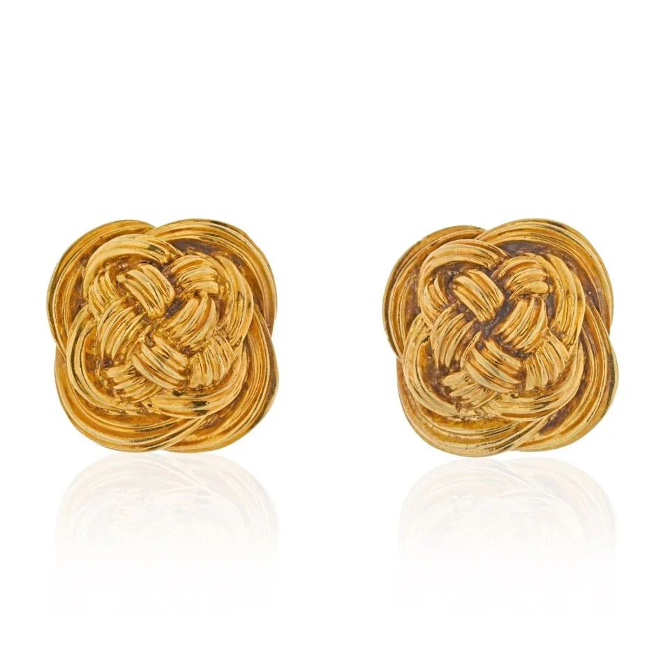 Tiffany & Co. 18K Yellow Gold Basket Weave Vintage Clip Earrings - The Back Vault