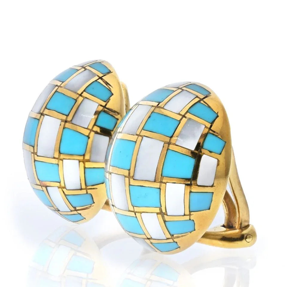 Tiffany & Co. Angela Cummings Checkerboard Mother Of Pearl And Turquoise Earrings - The Back Vault