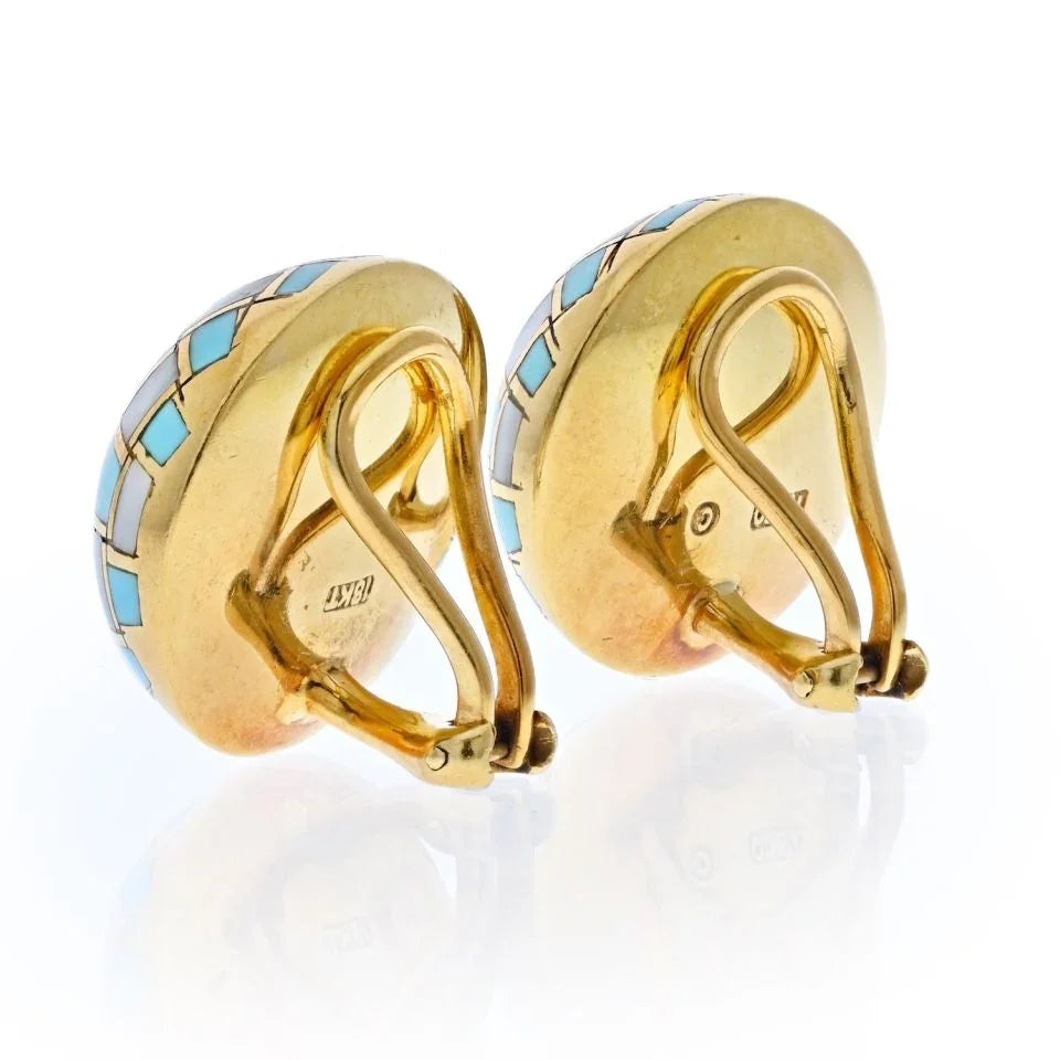 Tiffany & Co. Angela Cummings Checkerboard Mother Of Pearl And Turquoise Earrings - The Back Vault