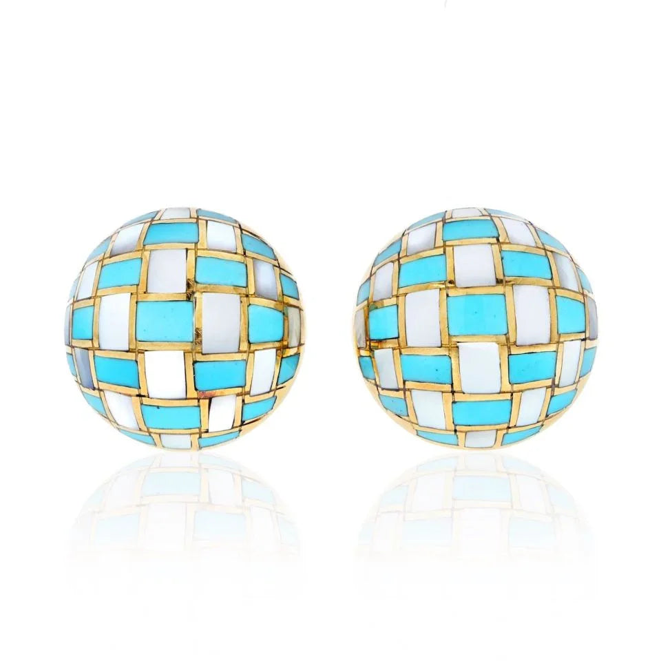 Tiffany & Co. Angela Cummings Checkerboard Mother Of Pearl And Turquoise Earrings - The Back Vault