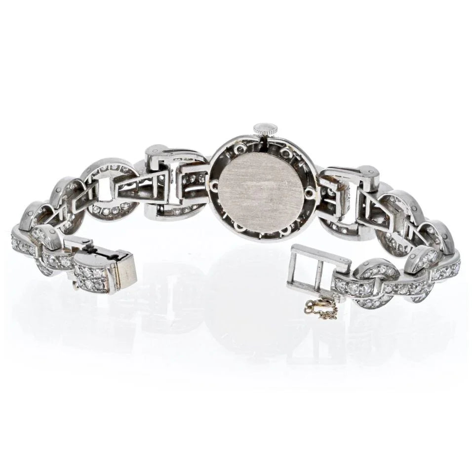 Omega Platinum 1940's Women 12 Carat Old Cut Diamond Watch - The Back Vault