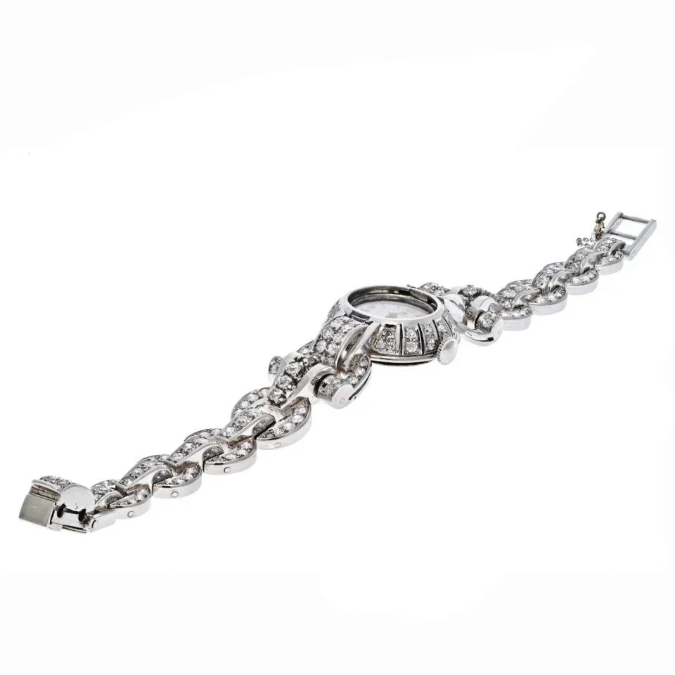 Omega Platinum 1940's Women 12 Carat Old Cut Diamond Watch - The Back Vault