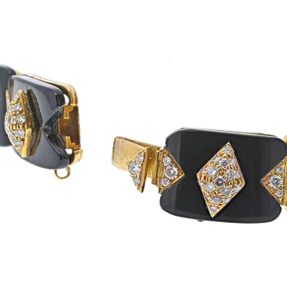 18K Yellow Gold Black Onyx Fine Diamonds Choker Necklace - The Back Vault