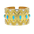 David Webb 18K Yellow Gold Rickrack Turquoise, Diamond, White Enamel Cuff Bracelet - The Back Vault