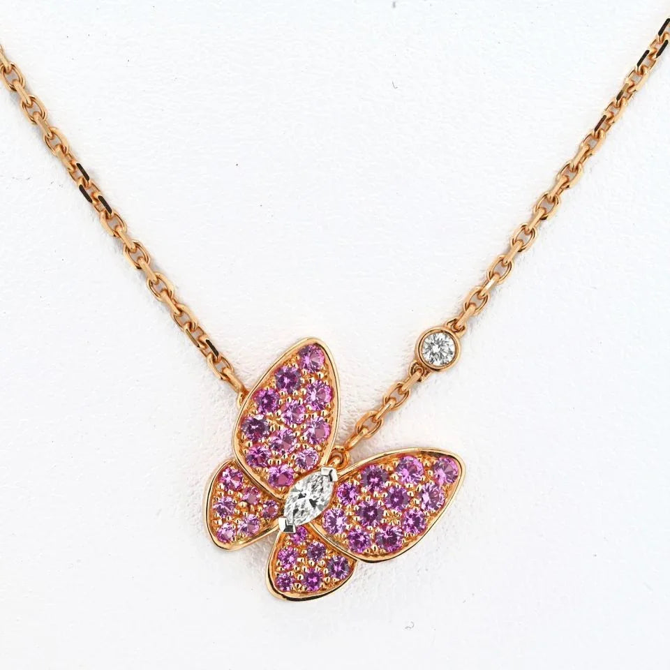 Van Cleef & Arpels 18K Rose Gold Pink Sapphires And Diamond Butterfly Pendant - The Back Vault