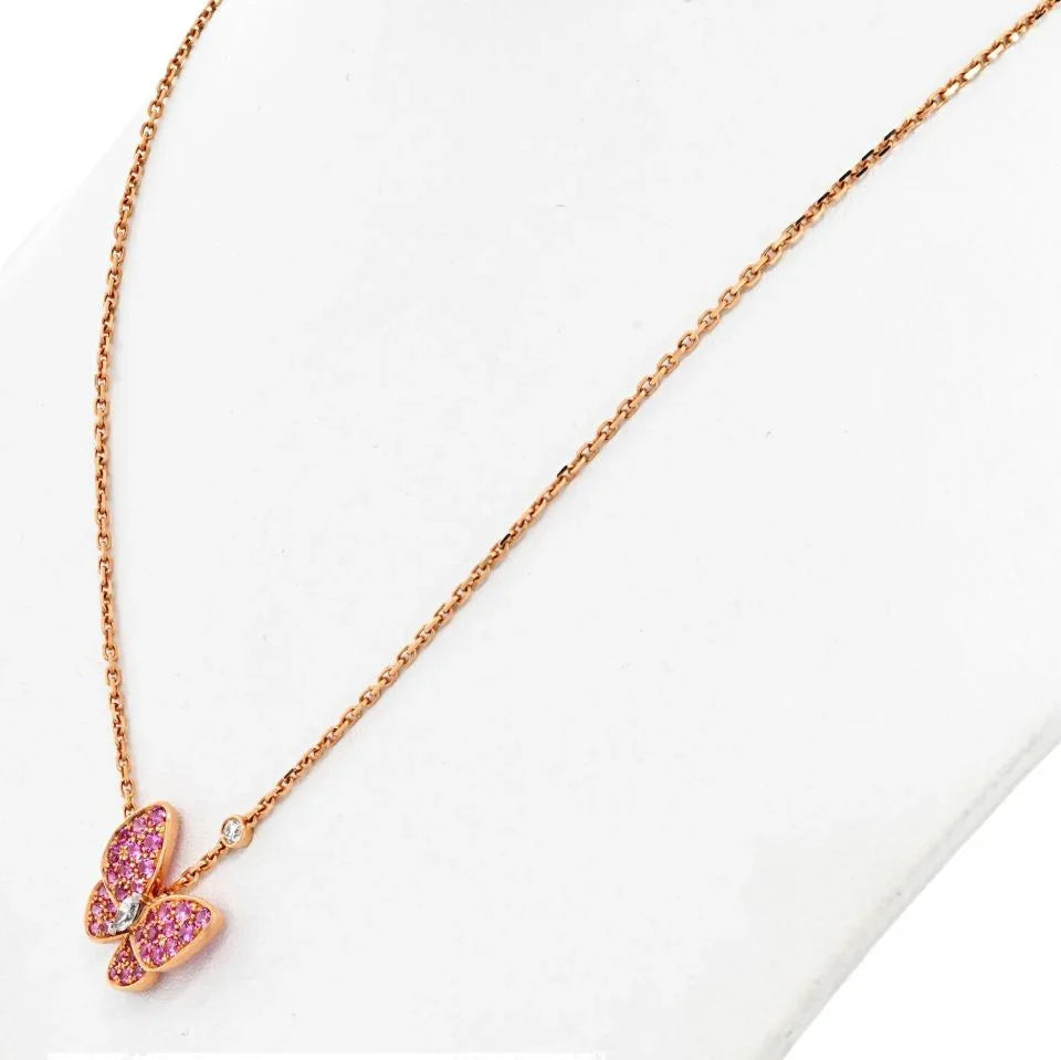 Van Cleef & Arpels 18K Rose Gold Pink Sapphires And Diamond Butterfly Pendant - The Back Vault