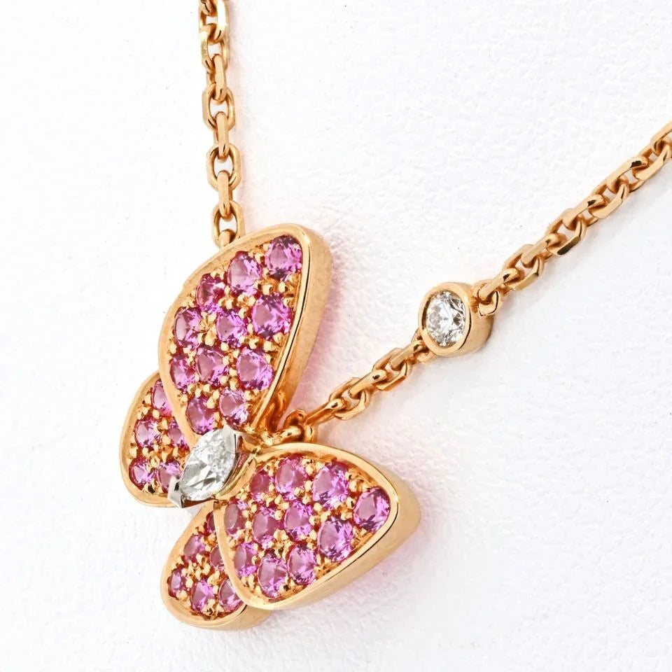 Van Cleef & Arpels 18K Rose Gold Pink Sapphires And Diamond Butterfly Pendant - The Back Vault