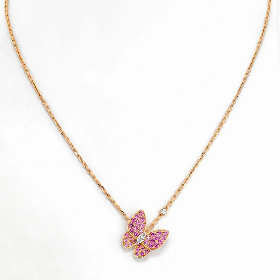 Van Cleef & Arpels 18K Rose Gold Pink Sapphires And Diamond Butterfly Pendant - The Back Vault