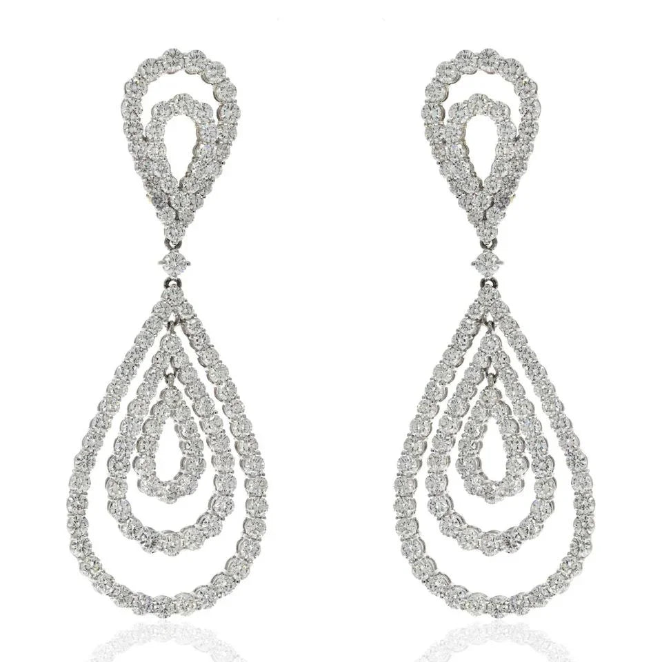 18K White Gold 21 Carat Diamond Chandelier Dangling Earrings - The Back Vault