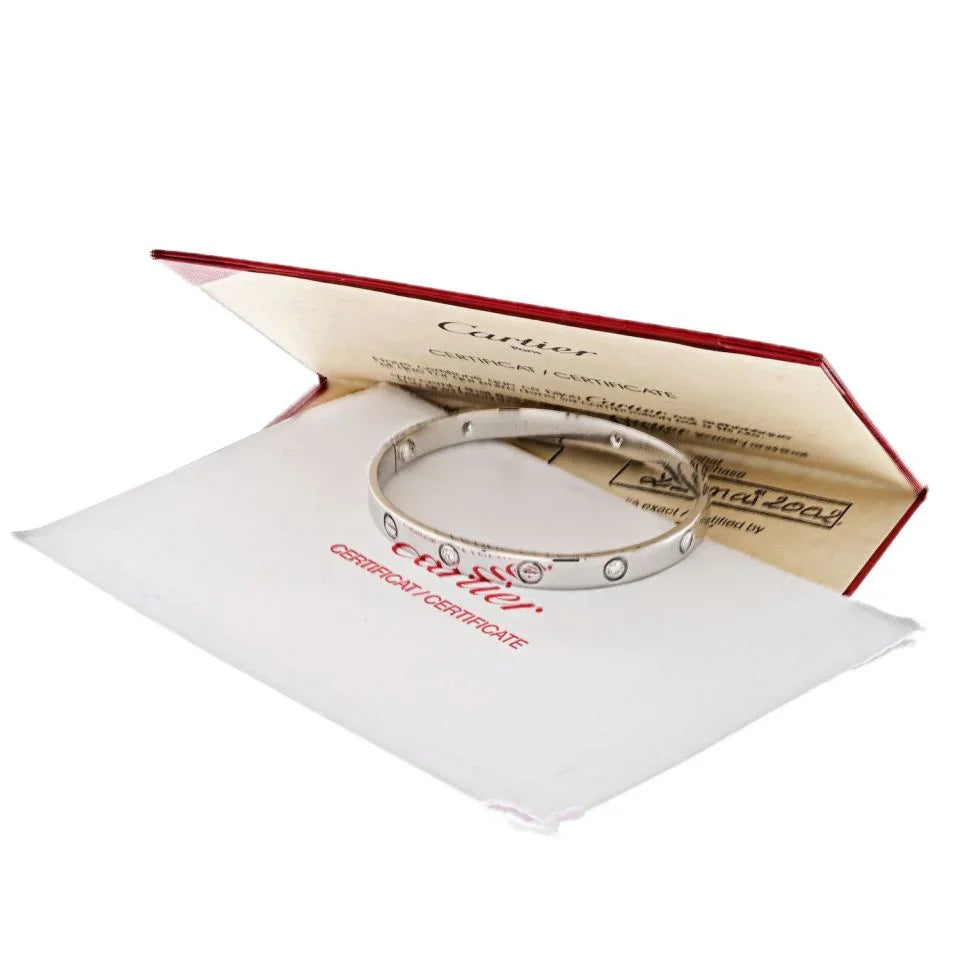 Cartier 18K White Gold Love 6 Diamond Bangle Size 18 Circa 1998 Bracelet - The Back Vault