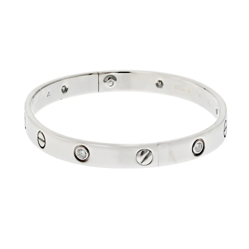 Cartier 18K White Gold Love 6 Diamond Bangle Size 18 Circa 1998 Bracelet - The Back Vault