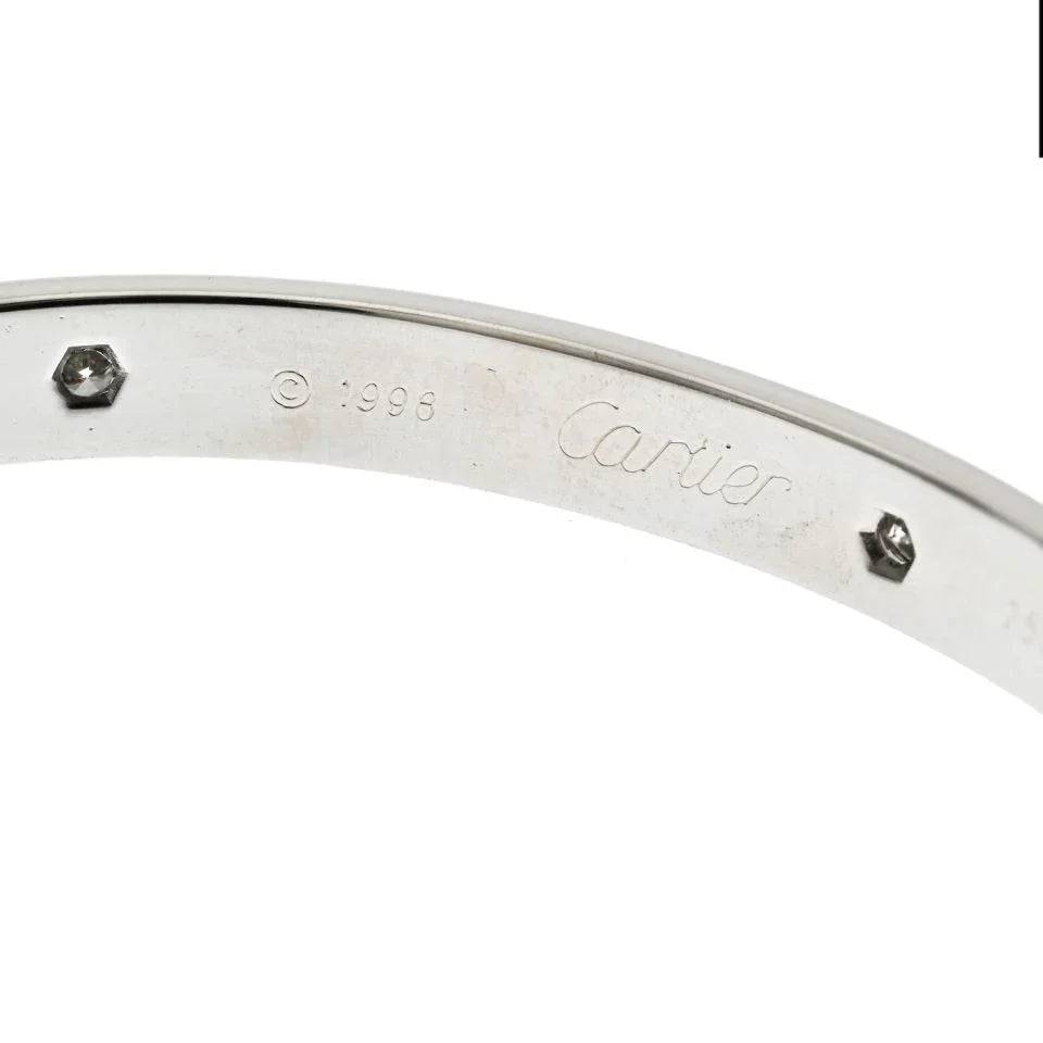 Cartier 18K White Gold Love 6 Diamond Bangle Size 18 Circa 1998 Bracelet - The Back Vault