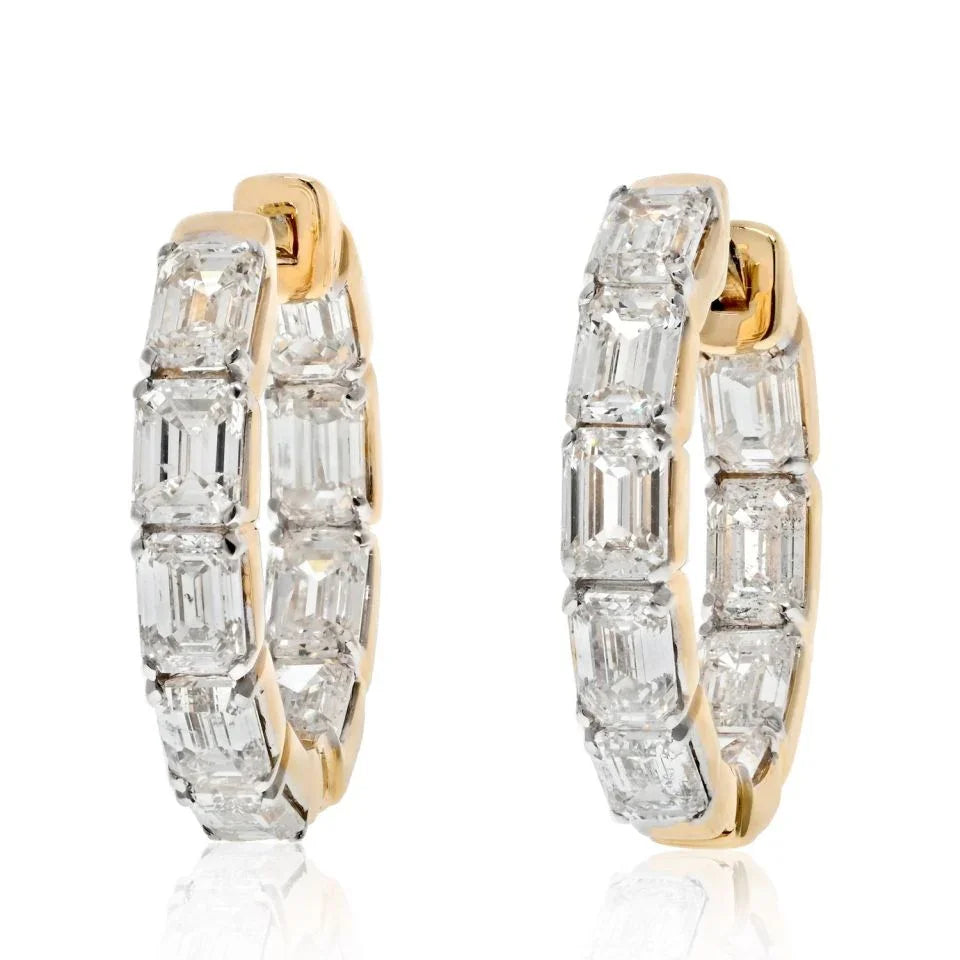 14K Yellow Gold 3.75 Carats Emerald Cut Diamond Hoop Earrings - The Back Vault