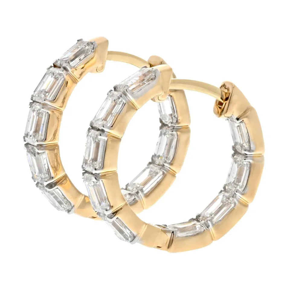 14K Yellow Gold 3.75 Carats Diamond Hoop Earrings - The Back Vault