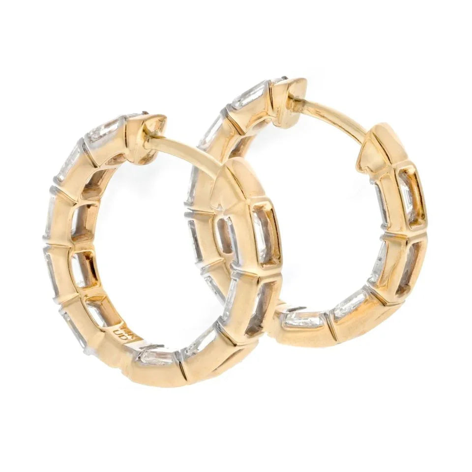 14K Yellow Gold 3.75 Carats Diamond Hoop Earrings - The Back Vault