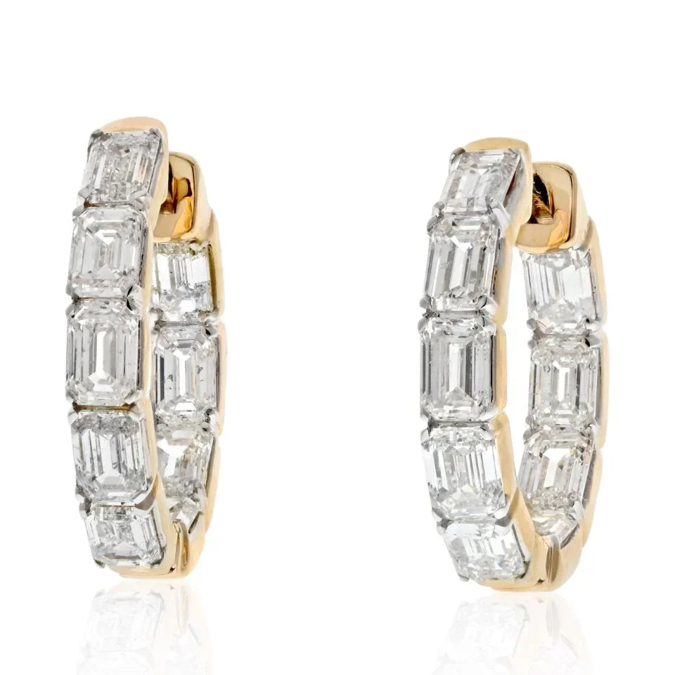 14K Yellow Gold 3.75 Carats Diamond Hoop Earrings - The Back Vault