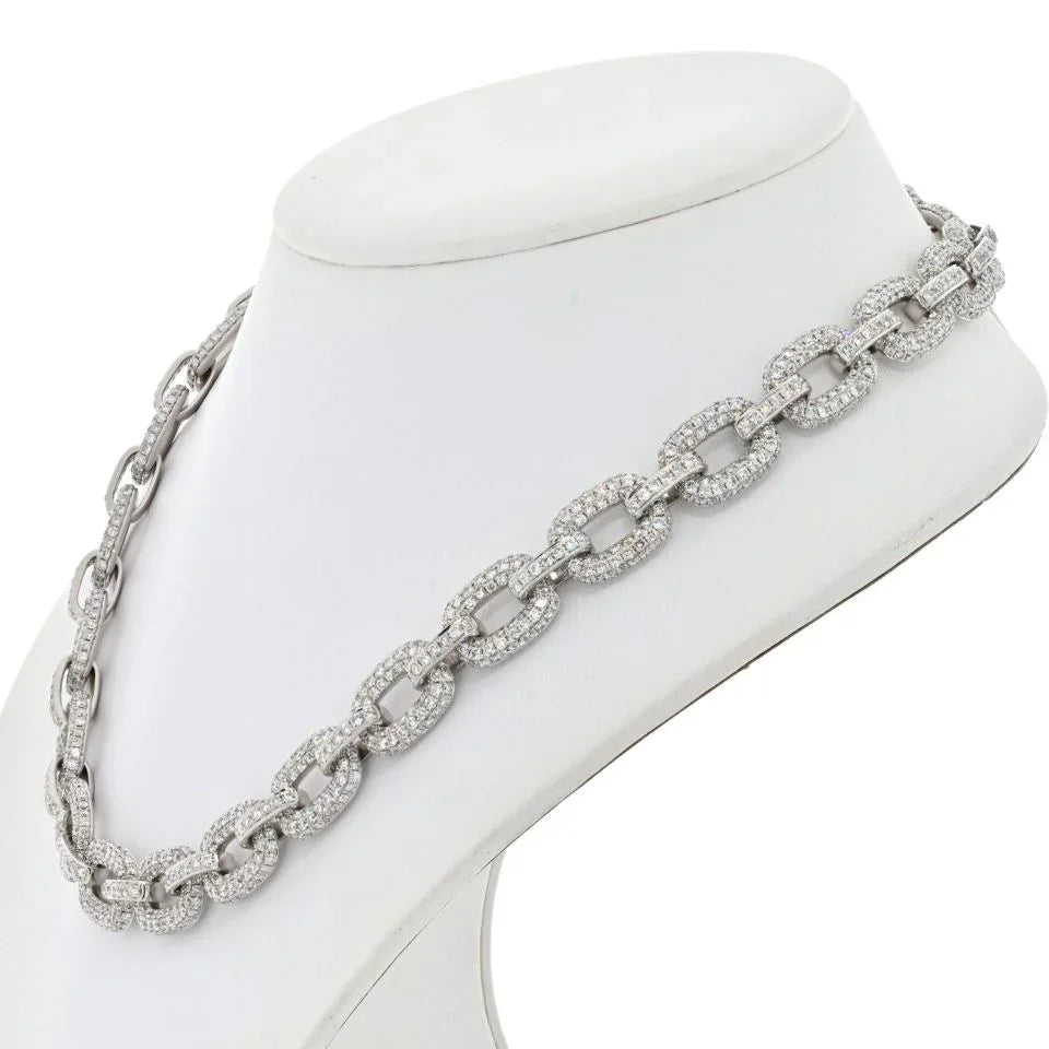 18K White Gold 28.50 Carat Pave Diamond Link Necklace - The Back Vault