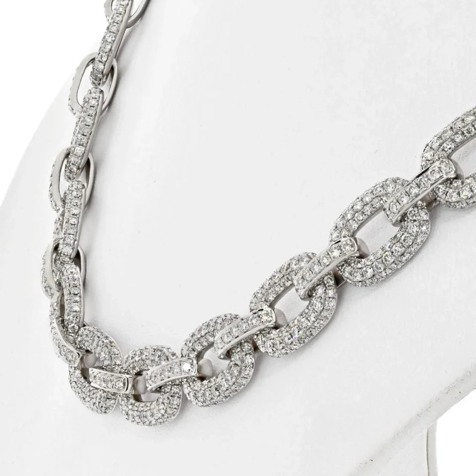 18K White Gold 28.50 Carat Pave Diamond Link Necklace - The Back Vault