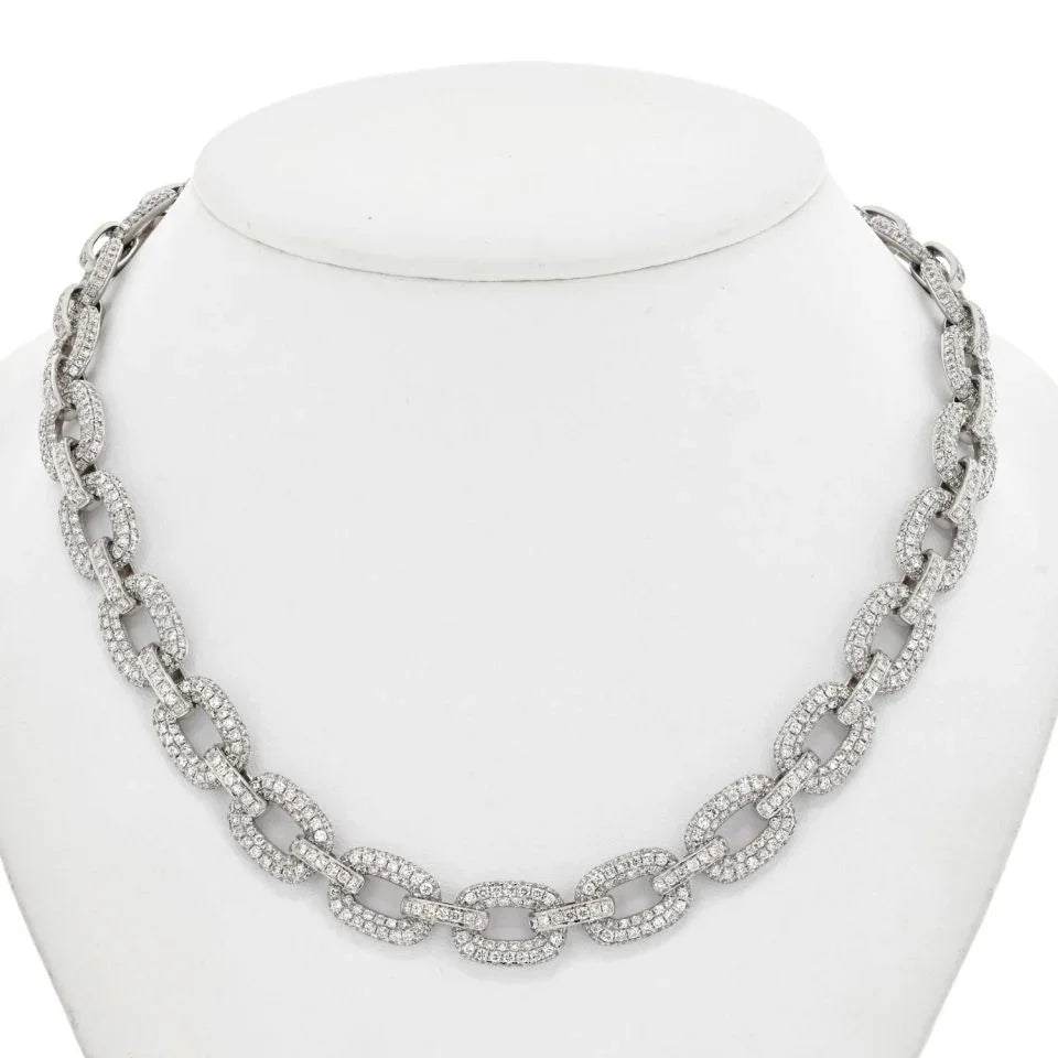 18K White Gold 28.50 Carat Pave Diamond Link Necklace - The Back Vault