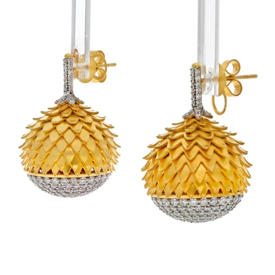 18K Yellow Gold Diamond Acorn Drop Earrings - The Back Vault