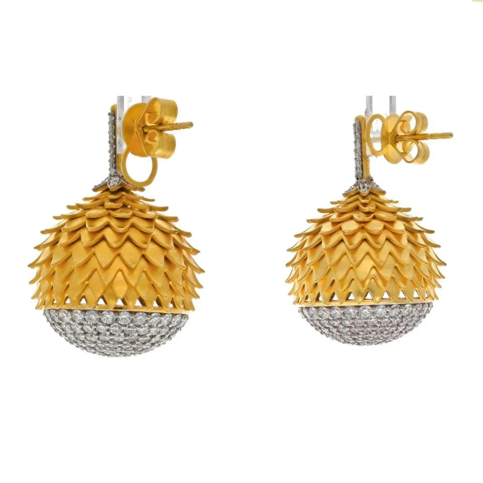 18K Yellow Gold Diamond Acorn Drop Earrings - The Back Vault