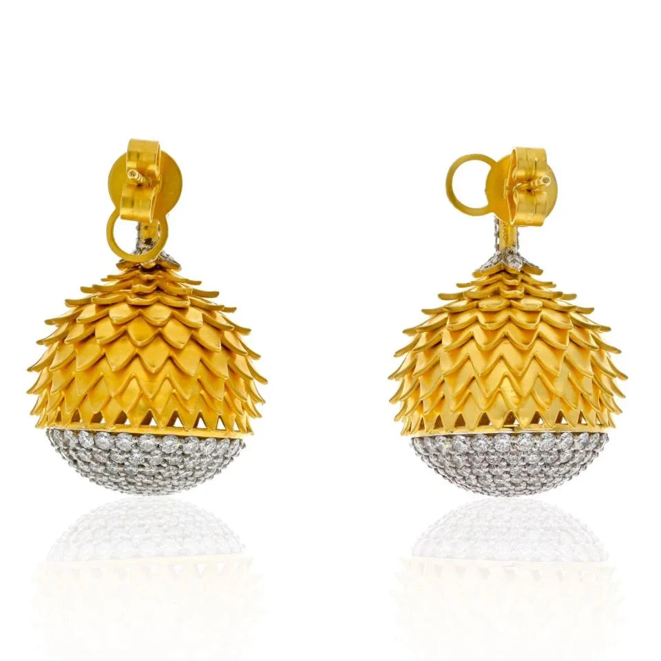 18K Yellow Gold Diamond Acorn Drop Earrings - The Back Vault