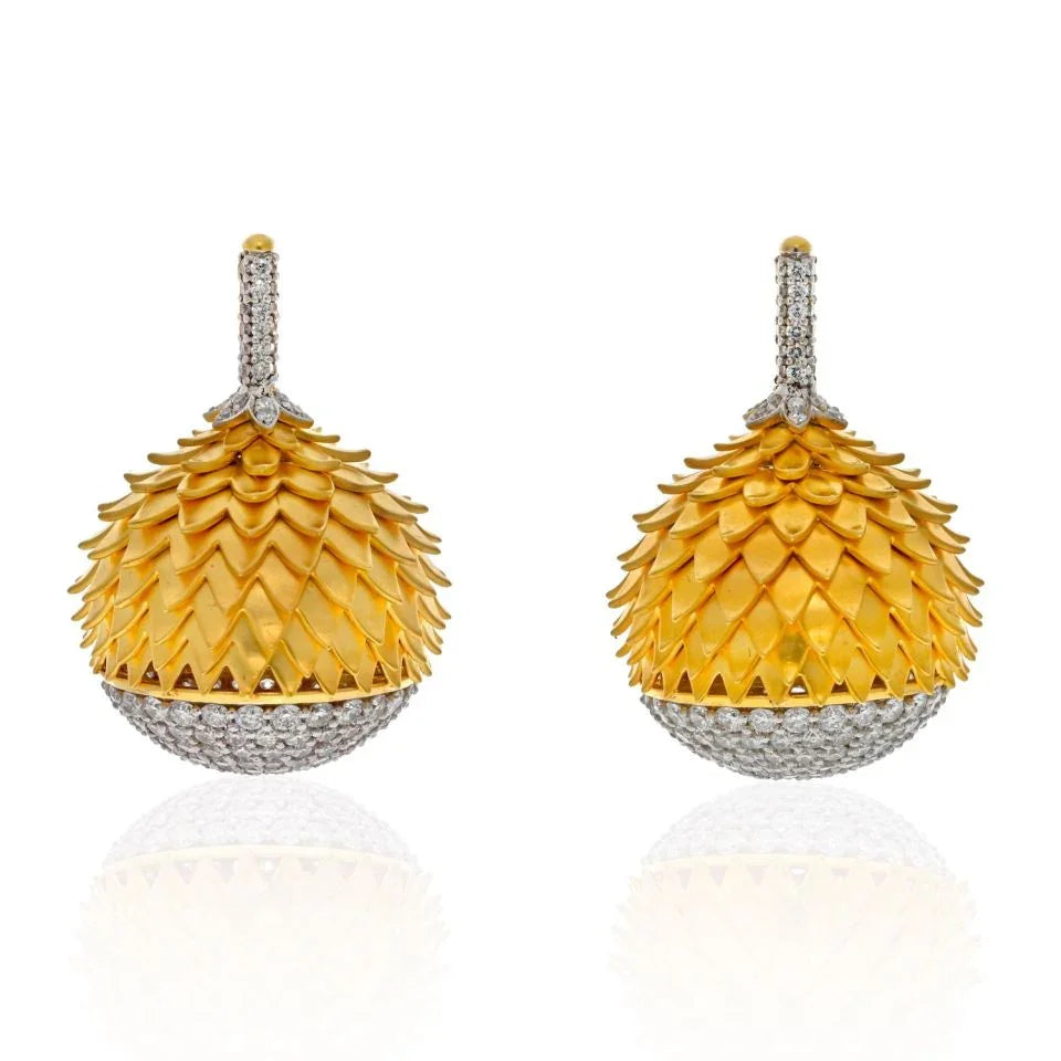 18K Yellow Gold Diamond Acorn Drop Earrings - The Back Vault