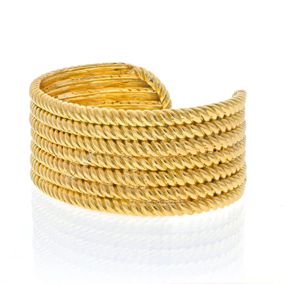 Van Cleef & Arpels 18K Yellow Gold Seven Row Twisted Rope Cuff Bracelet - The Back Vault