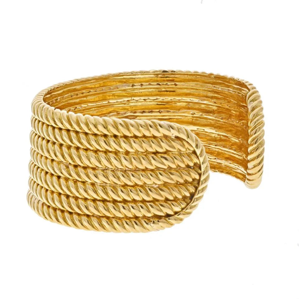 Van Cleef & Arpels 18K Yellow Gold Seven Row Twisted Rope Cuff Bracelet - The Back Vault