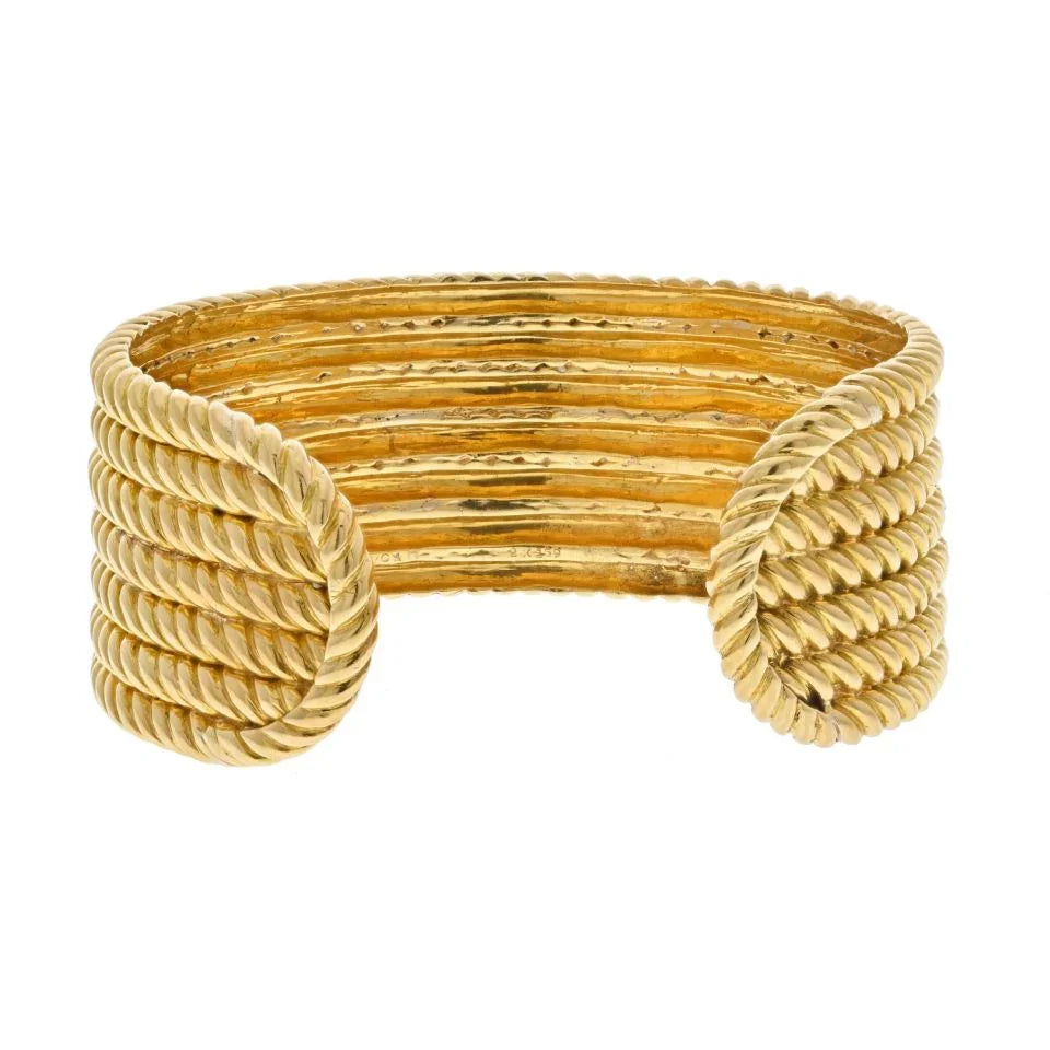 Van Cleef & Arpels 18K Yellow Gold Seven Row Twisted Rope Cuff Bracelet - The Back Vault