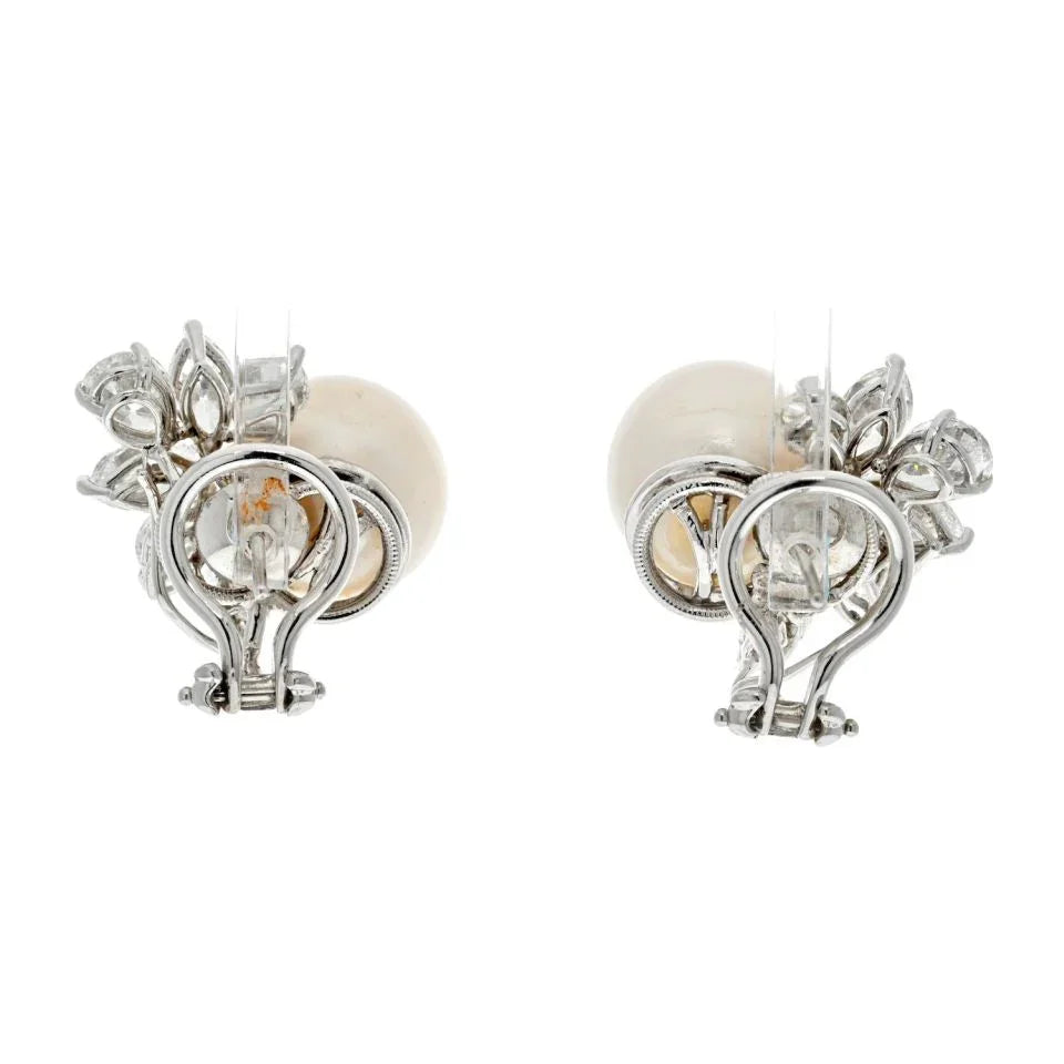 Platinum Pearl And 6 Carats Diamond Estate Earrings - The Back Vault