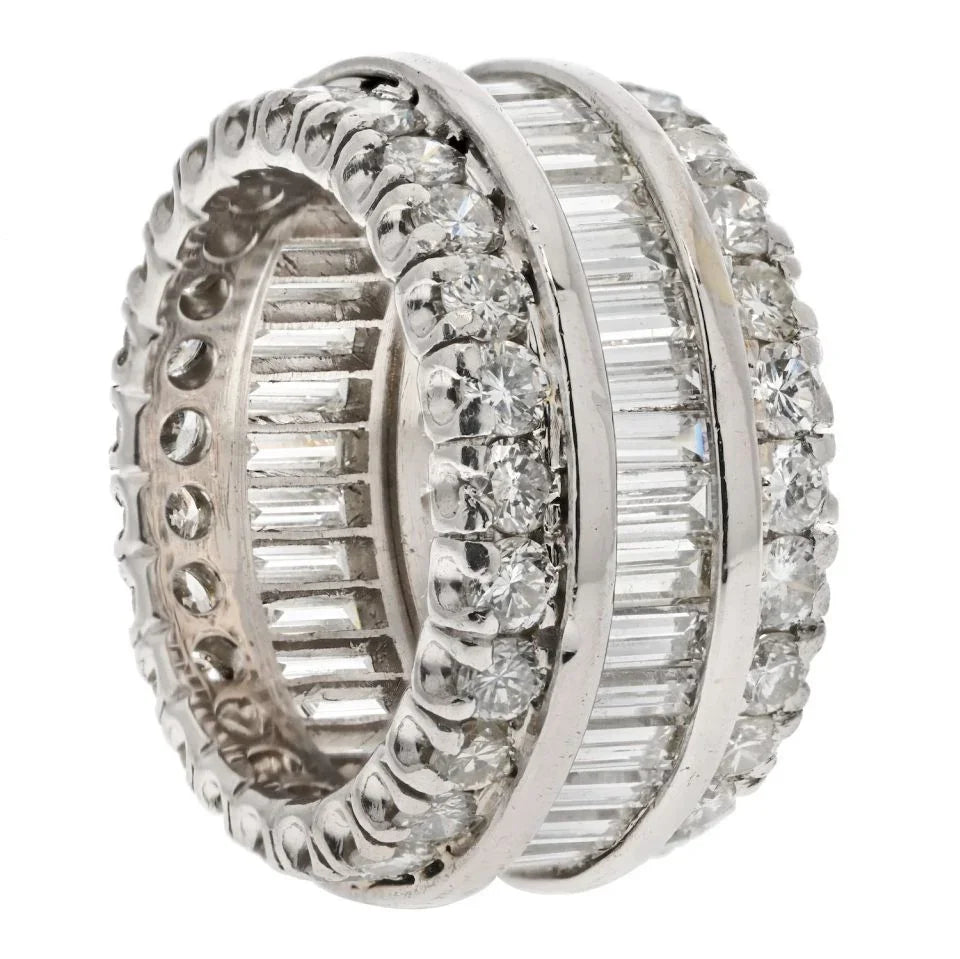 Platinum 6.50 Carats Wide Diamond Three Row Eternity Band - The Back Vault