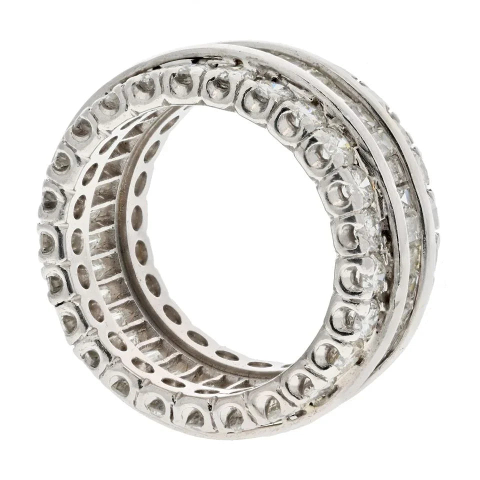 Platinum 6.50 Carats Wide Diamond Three Row Eternity Band - The Back Vault
