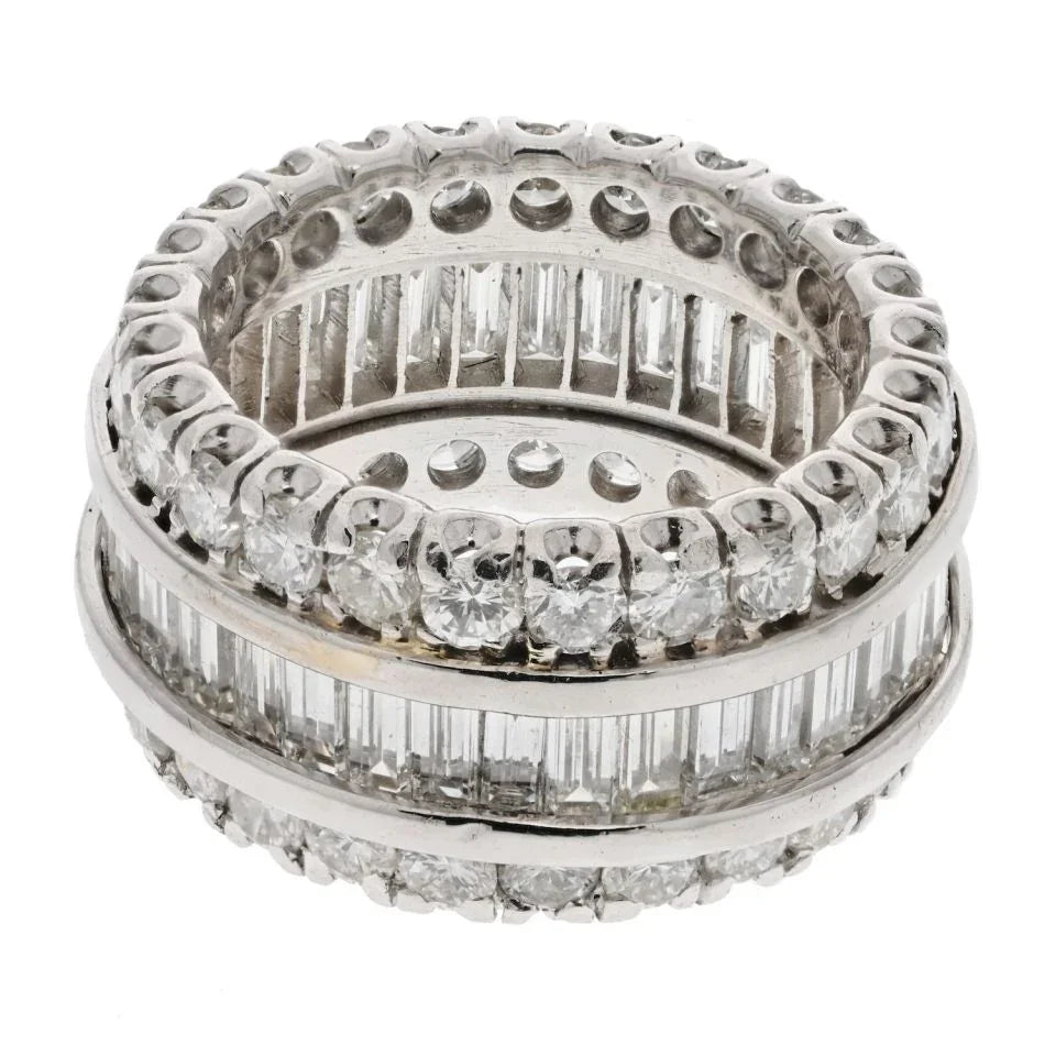 Platinum 6.50 Carats Wide Diamond Three Row Eternity Band - The Back Vault