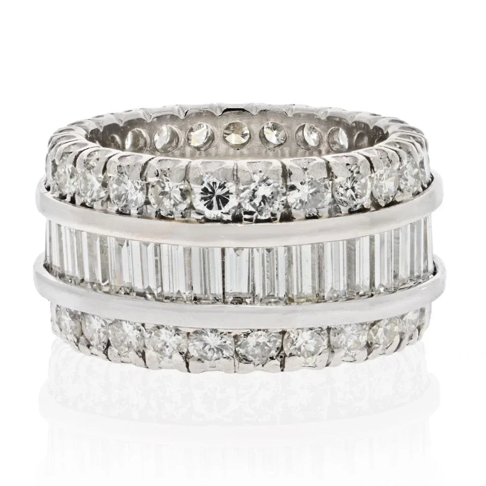 Platinum 6.50 Carats Wide Diamond Three Row Eternity Band - The Back Vault