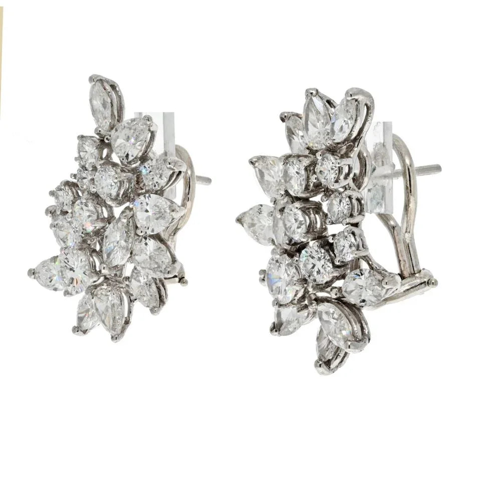 14K White Gold 7.50 Carat Diamond Cluster Marquise And Round Cut Earrings - The Back Vault