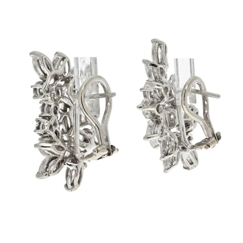 14K White Gold 7.50 Carat Diamond Cluster Marquise And Round Cut Earrings - The Back Vault