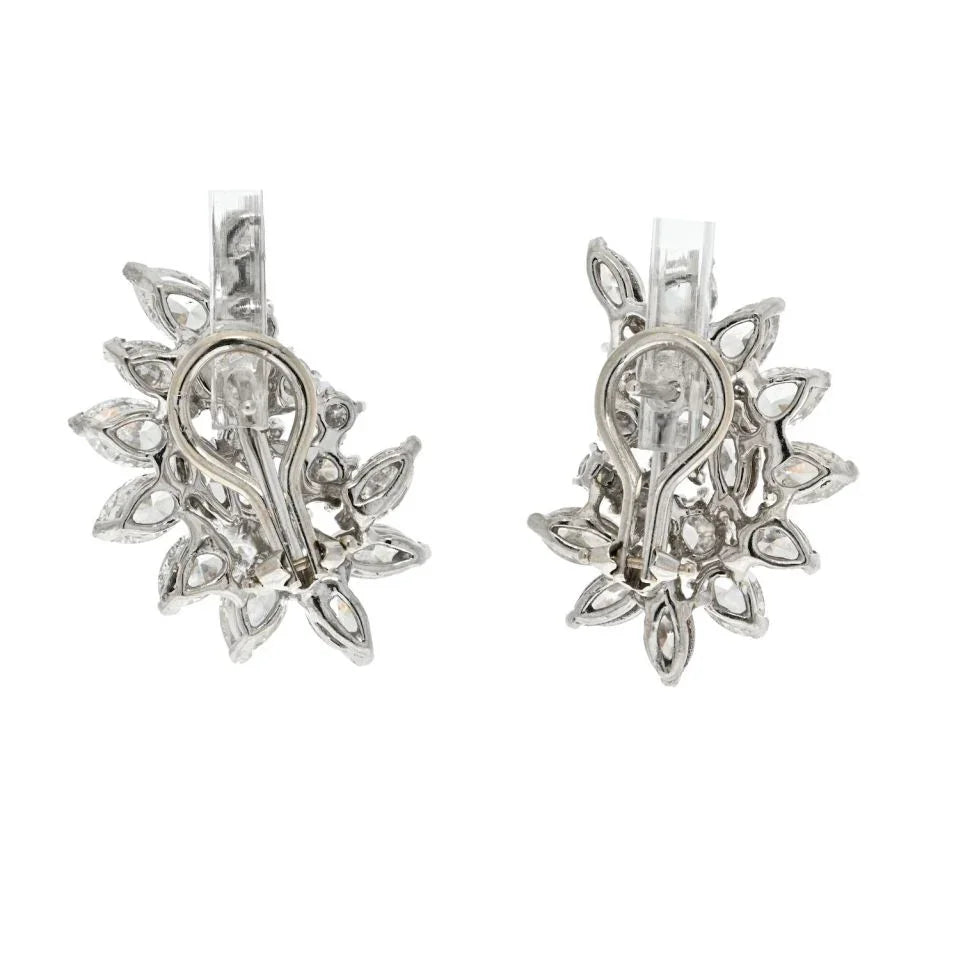 14K White Gold 7.50 Carat Diamond Cluster Marquise And Round Cut Earrings - The Back Vault