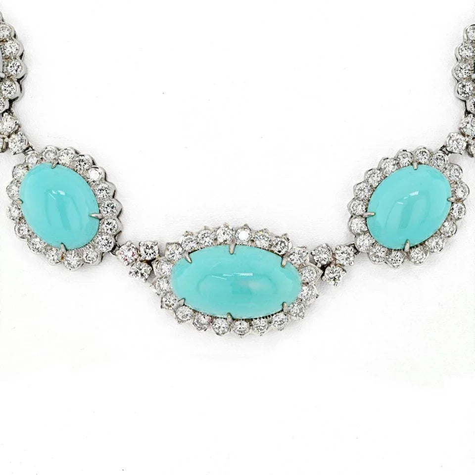 14K White Gold Estate Turquoise And Diamond Necklace - The Back Vault