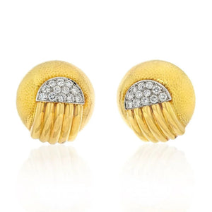 David Webb Platinum & 18K Yellow Gold Diamond Dome Round Clip On Earrings