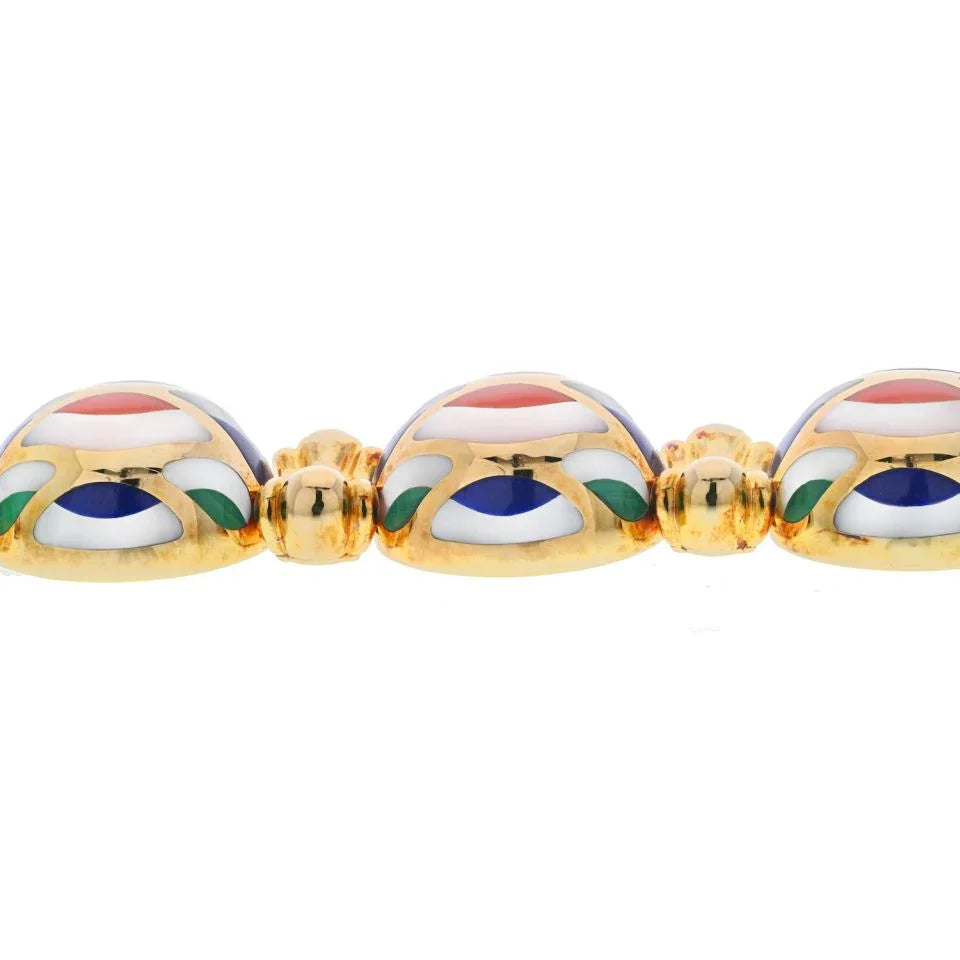 Asch Grossbardt 18K Yellow Gold Multi-Color Enamel Mother Of Pearl Bracelet - The Back Vault