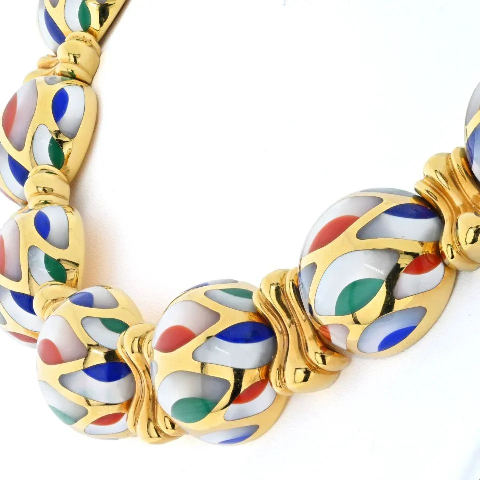 Asch Grossbardt 18K Yellow Gold Mother Of Pearl Multi-Color Enamel Necklace - The Back Vault