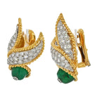 David Webb 18K Yellow Gold Cabochon Emerald And Diamond Clip On Earrings - The Back Vault