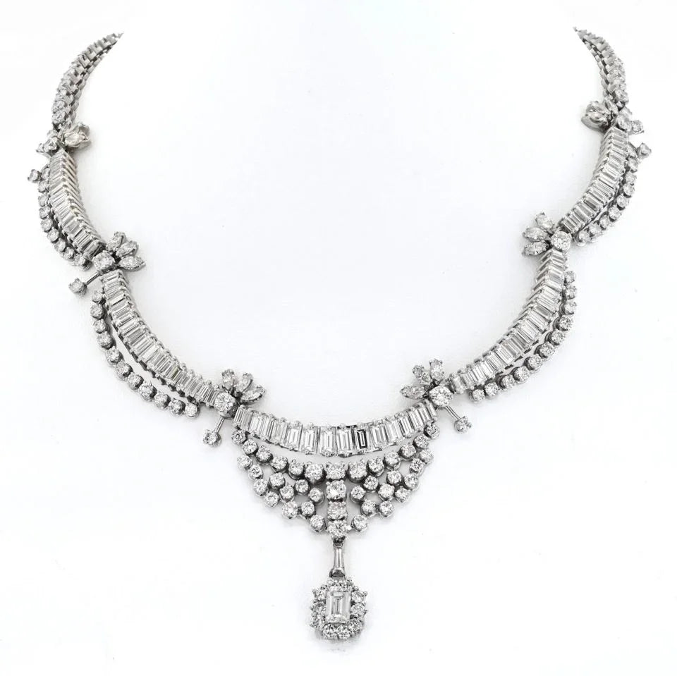 Platinum 31 Carats Diamond Drop Vintage Riviera Necklace - The Back Vault