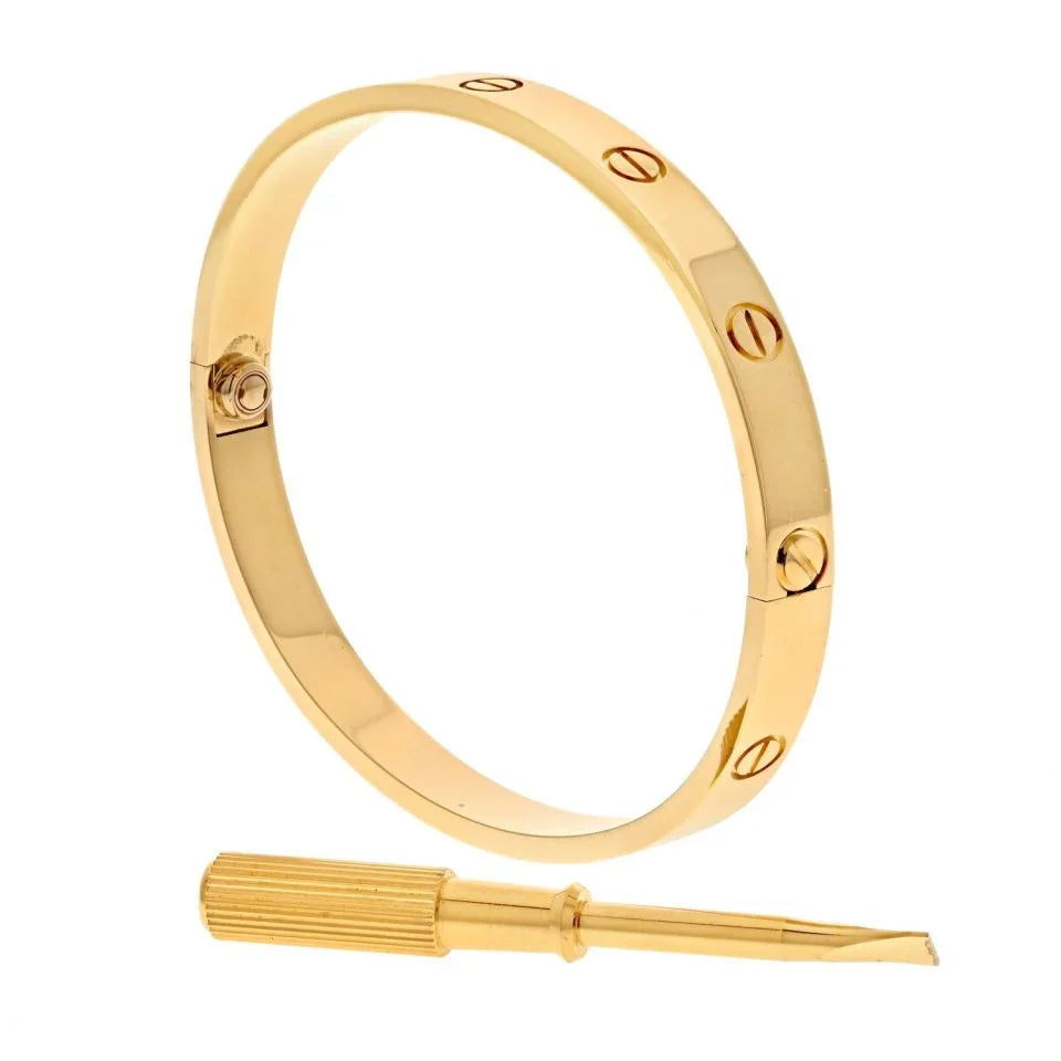 Cartier Love 18K Yellow Gold Love Size 18 With Box And Screwdriver Bangle Bracelet - The Back Vault
