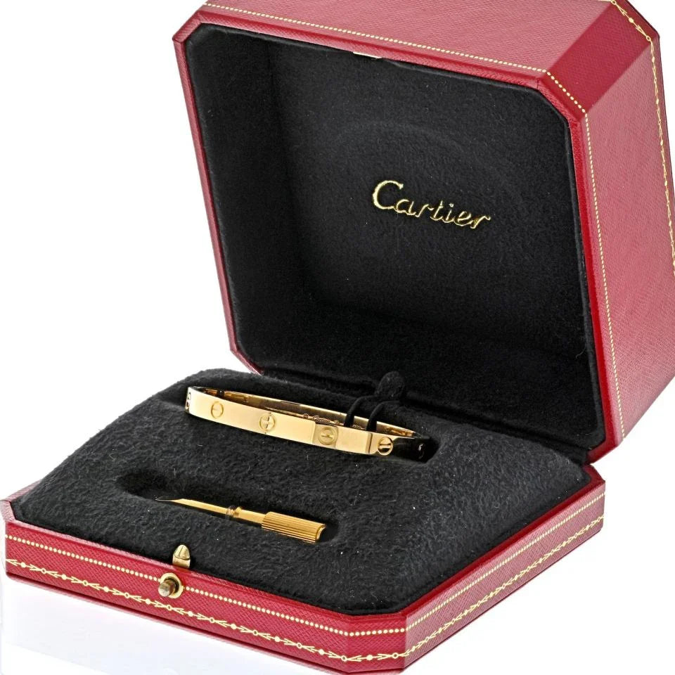 Cartier Love 18K Yellow Gold Love Size 18 With Box And Screwdriver Bangle Bracelet - The Back Vault