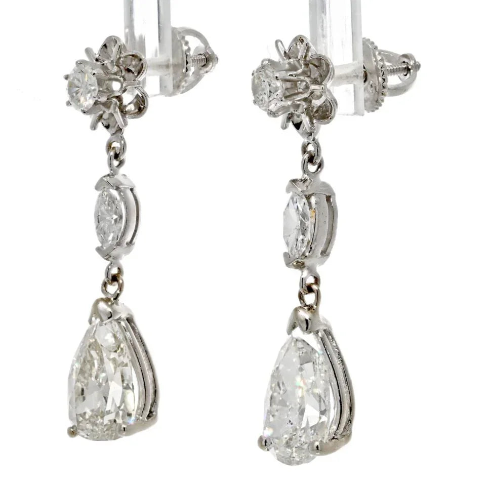 14K White Gold 4.42 Carat Diamond Drop Pear Cut Earrings - The Back Vault
