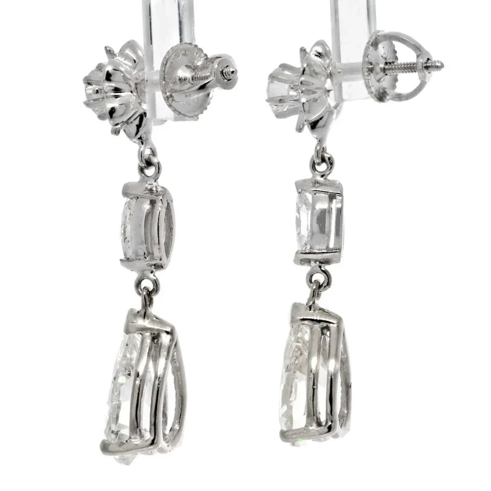 14K White Gold 4.42 Carat Diamond Drop Pear Cut Earrings - The Back Vault