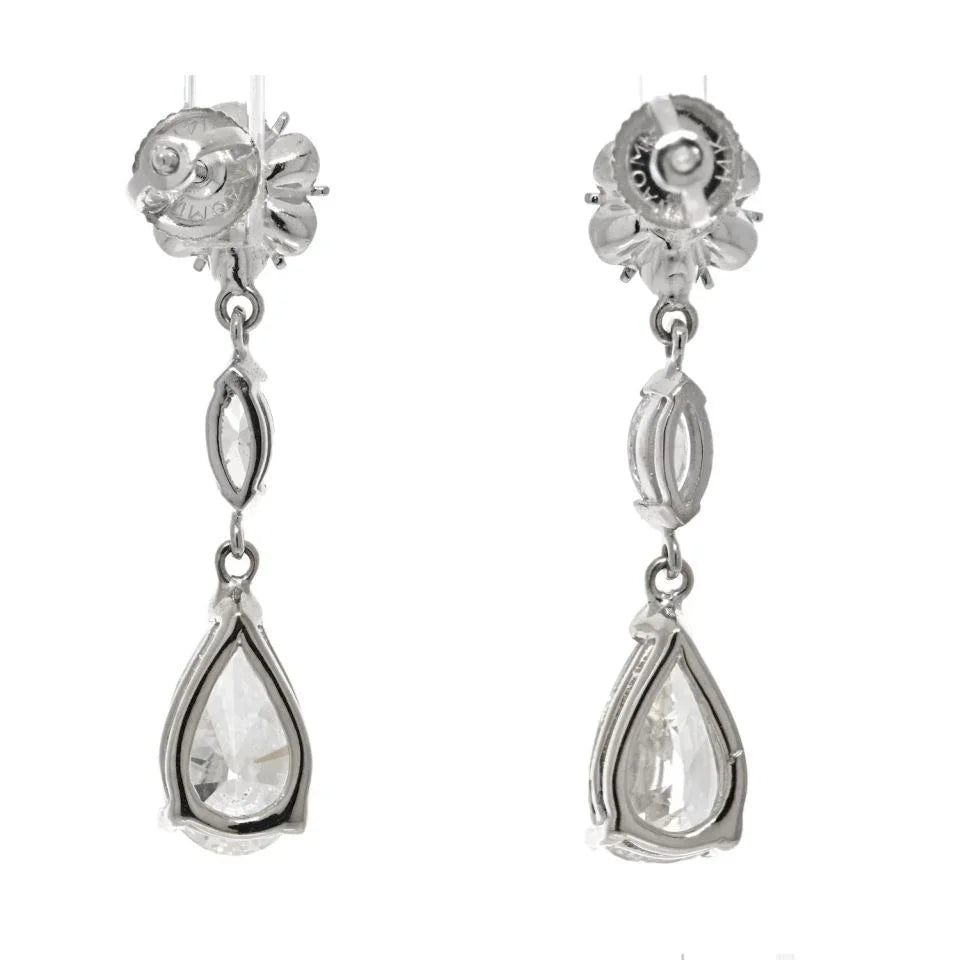 14K White Gold 4.42 Carat Diamond Drop Pear Cut Earrings - The Back Vault